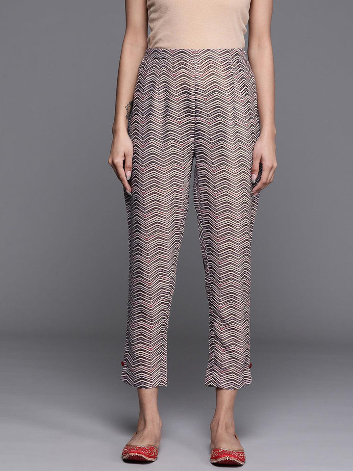 Brown Printed Cotton Trousers
