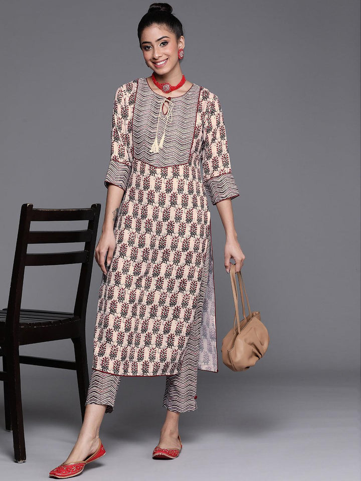 Brown Printed Cotton Trousers