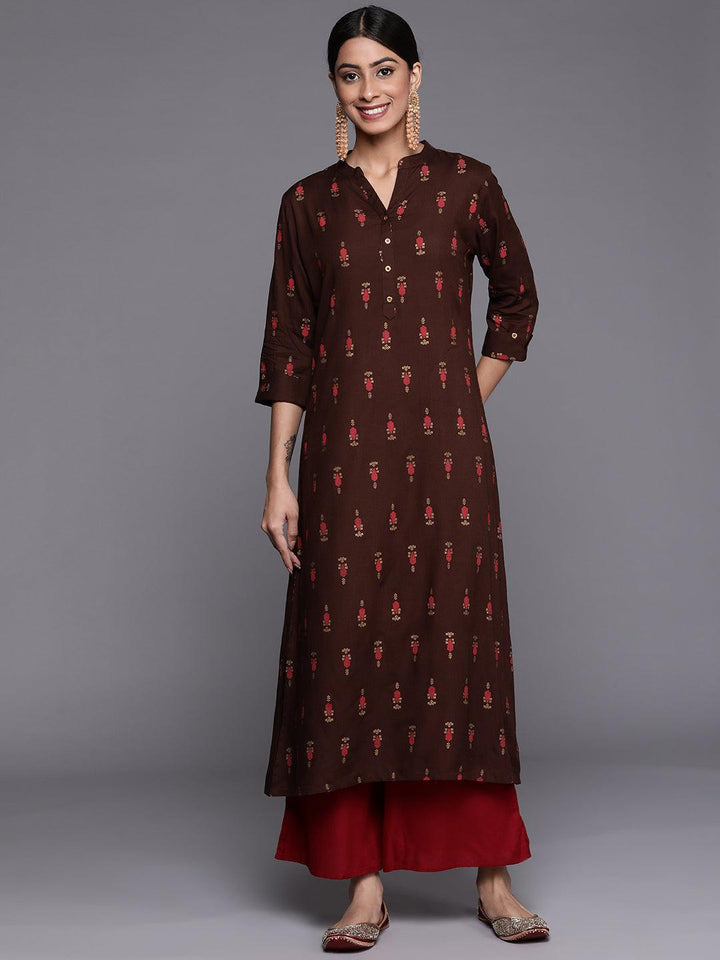 Brown Printed Rayon Straight Kurta