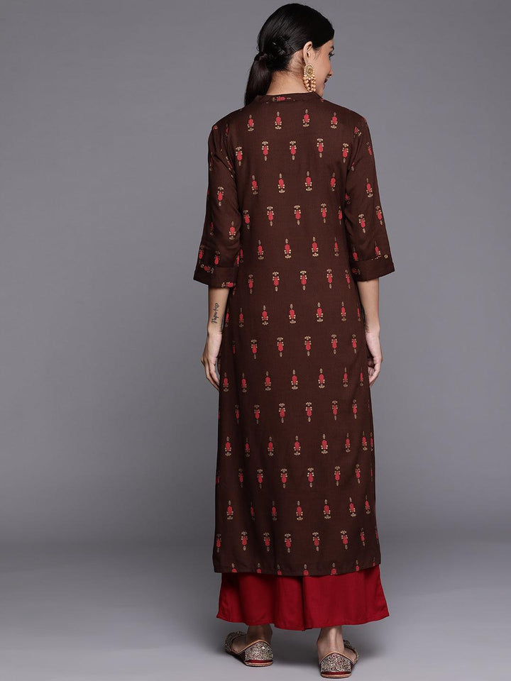 Brown Printed Rayon Straight Kurta