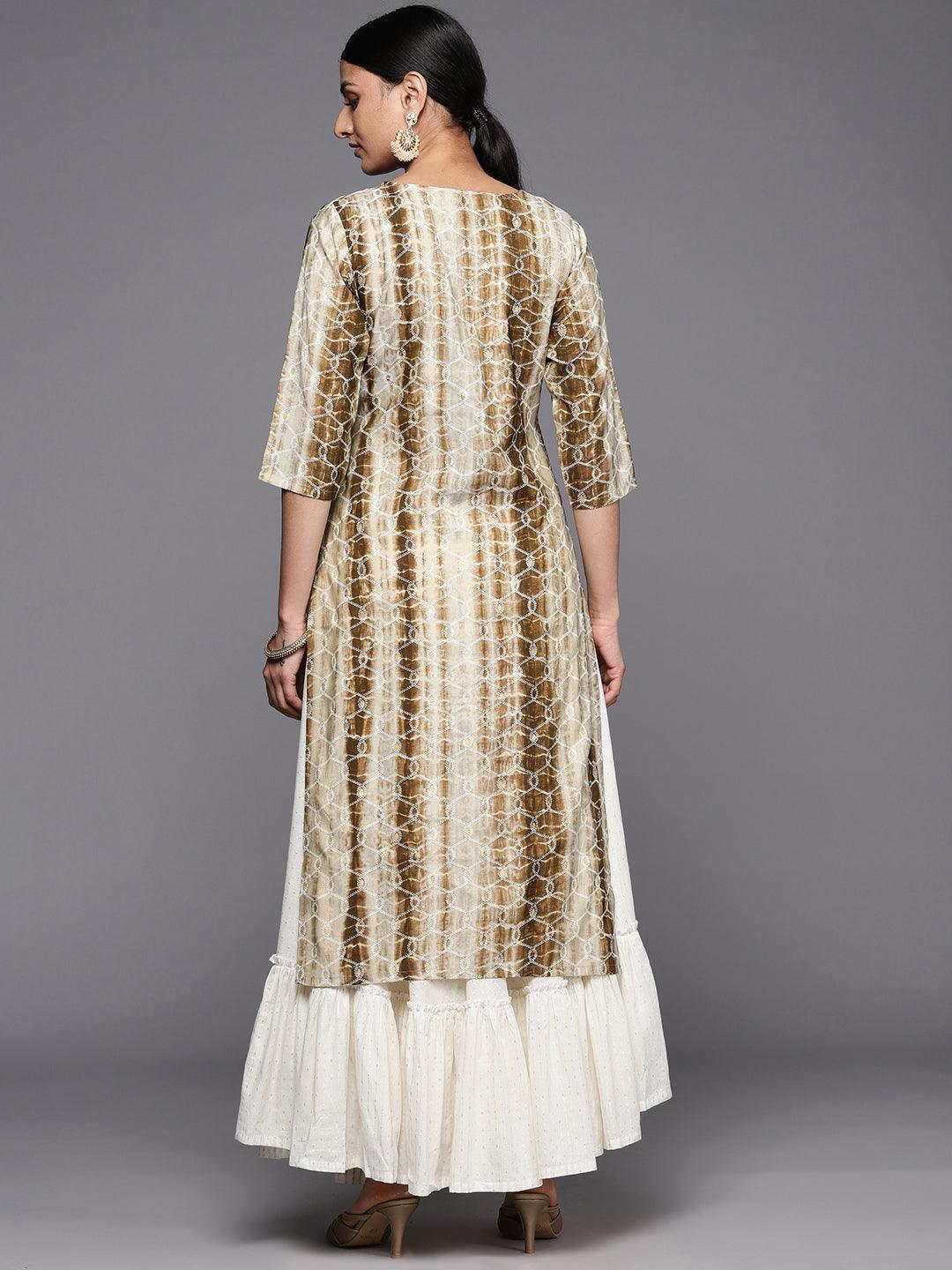 Brown Printed Silk Straight Kurta - ShopLibas