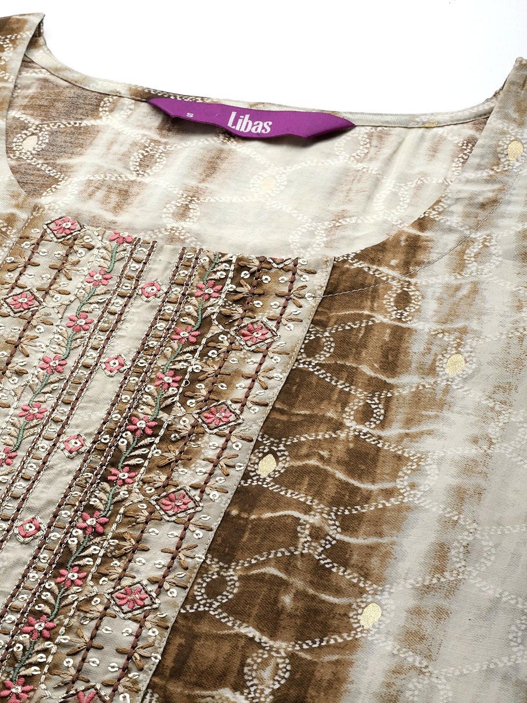 Brown Printed Silk Straight Kurta - ShopLibas