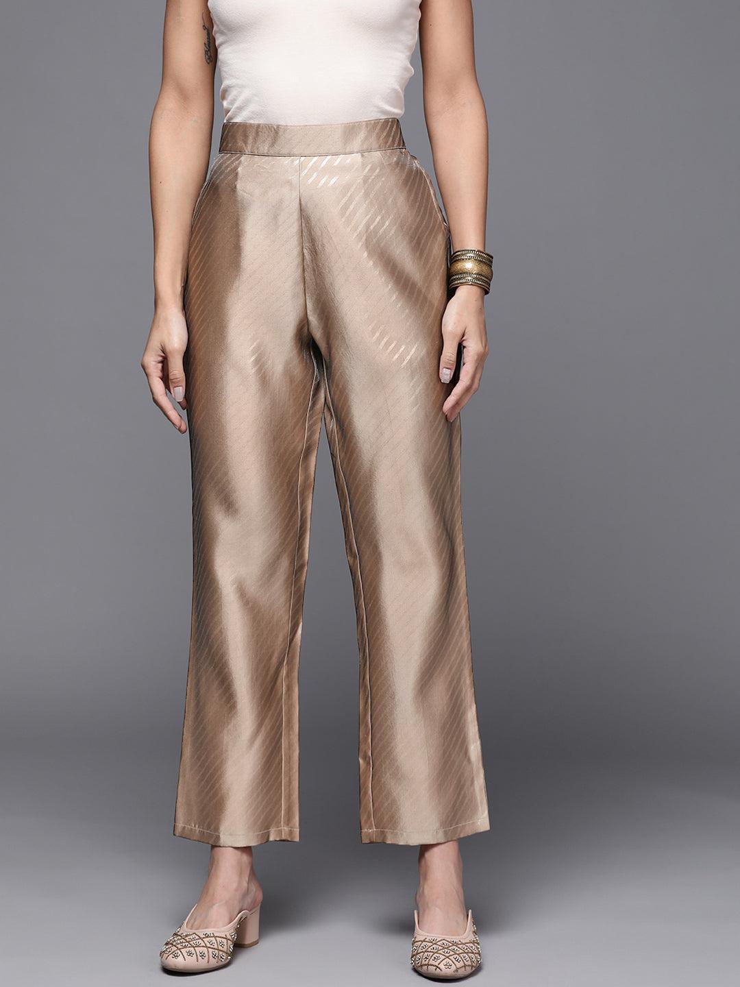 Brown Printed Silk Trousers - ShopLibas