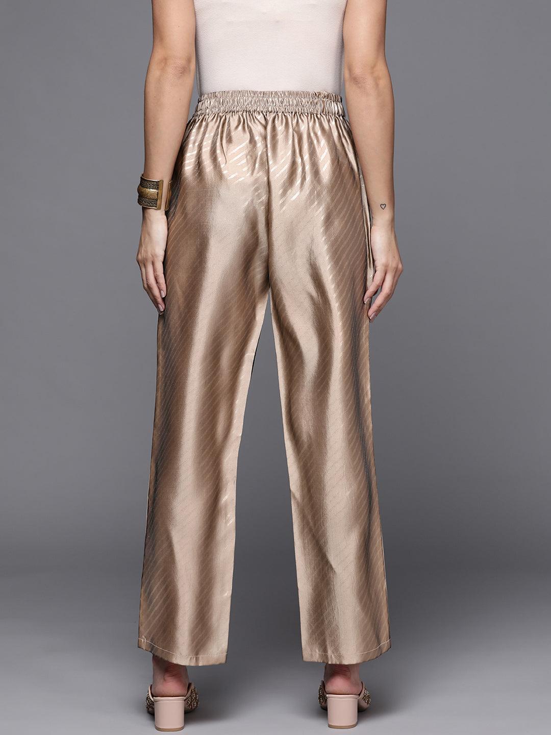 Brown Printed Silk Trousers - ShopLibas