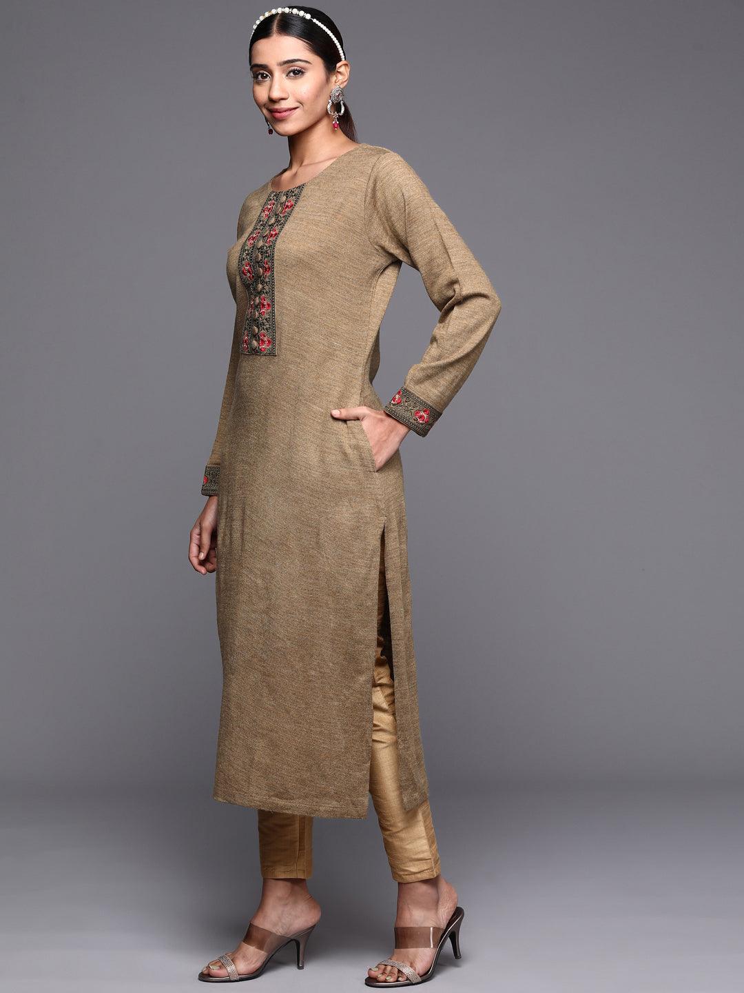 Brown Yoke Design Wool Straight Kurta - ShopLibas