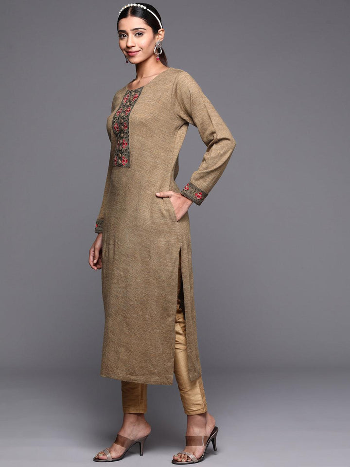 Brown Yoke Design Wool Straight Kurta