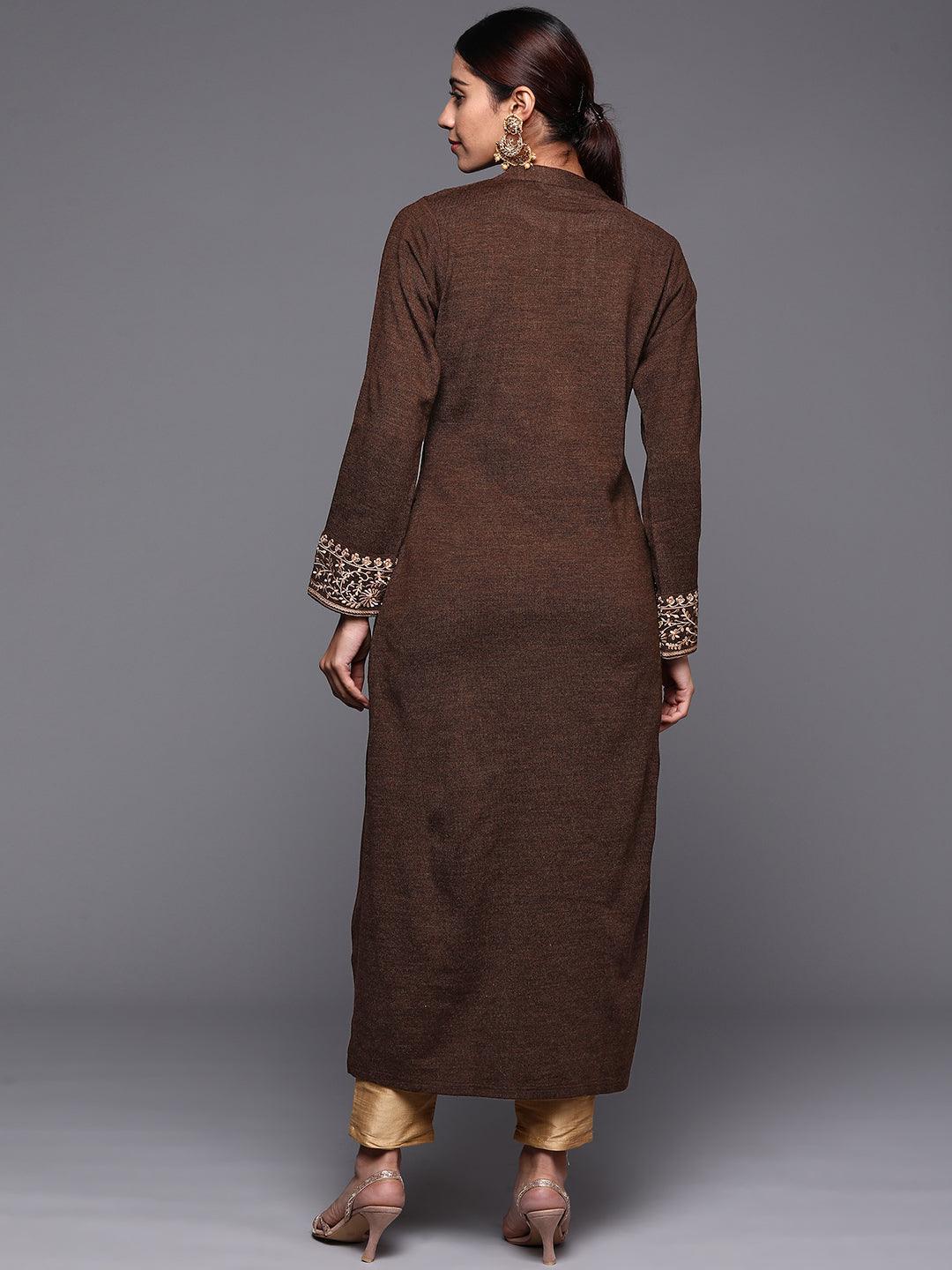 Brown Yoke Design Wool Straight Kurta - ShopLibas