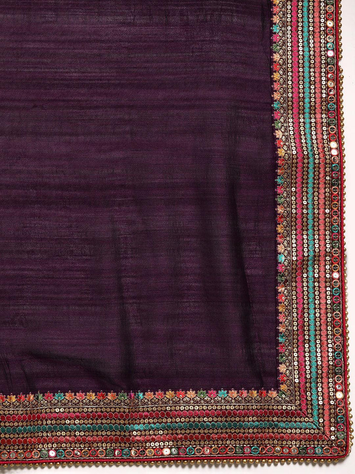 Burgundy Embroidered Silk Blend Saree