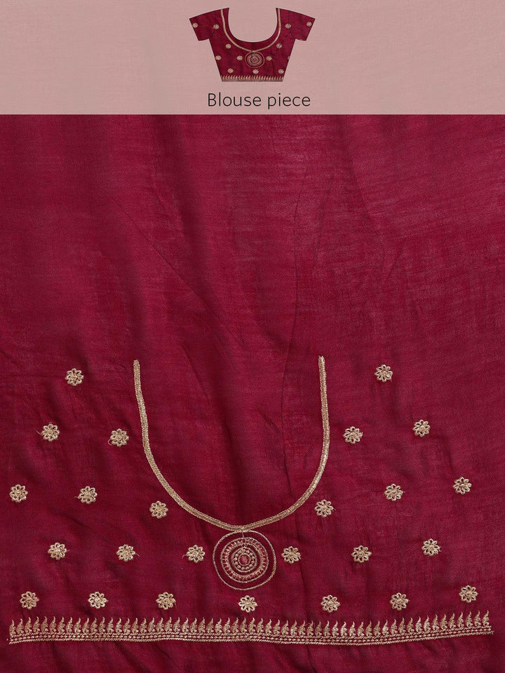 Burgundy Embroidered Silk Blend Saree