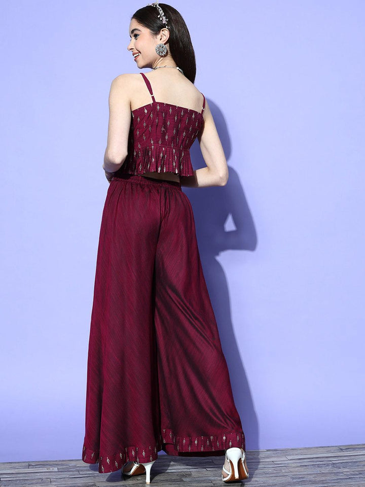 Burgundy Self Design Silk Blend Co-Ords
