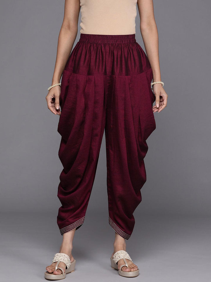 Burgundy Solid Silk Salwar Pants