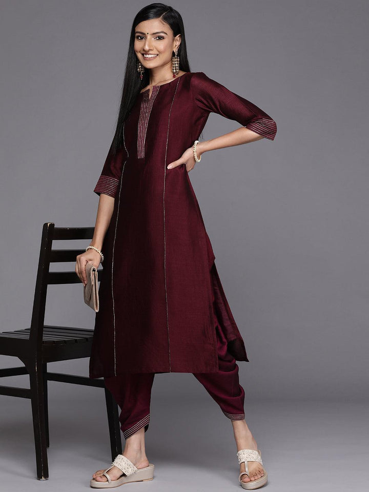 Burgundy Solid Silk Salwar Pants