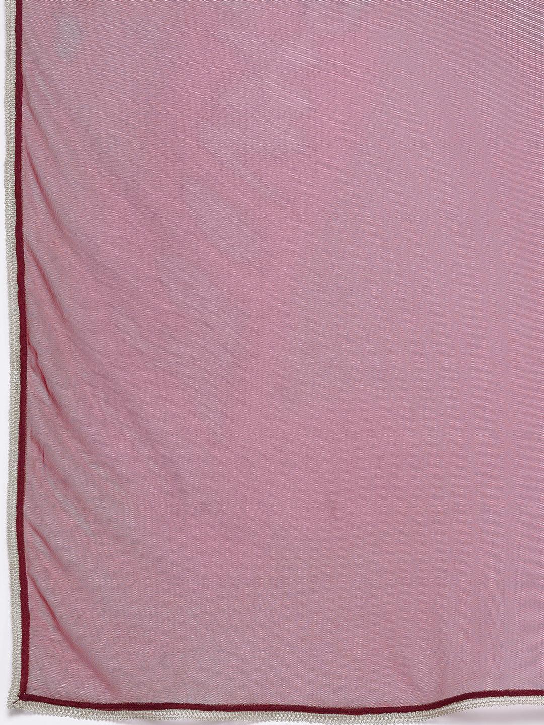 Burgundy Yoke Design Silk Blend Straight Suit Set With Trousers - Libas