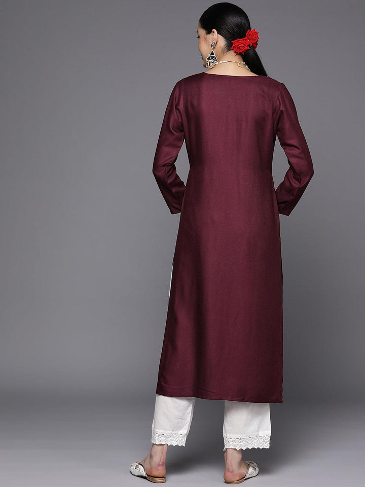 Burgundy Yoke Design Wool Straight Kurta