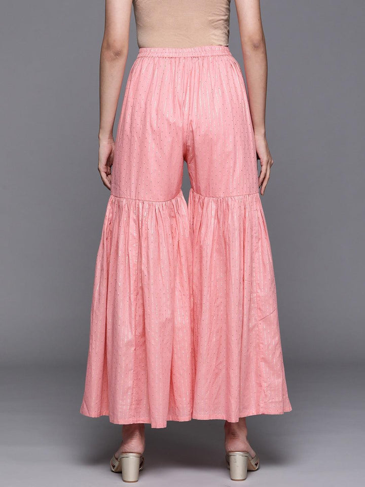Pink Self Design Cotton Sharara Pants