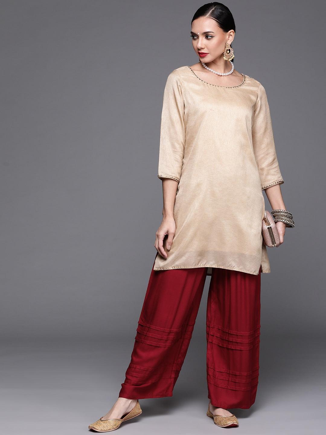 Maroon Solid Rayon Palazzos - ShopLibas