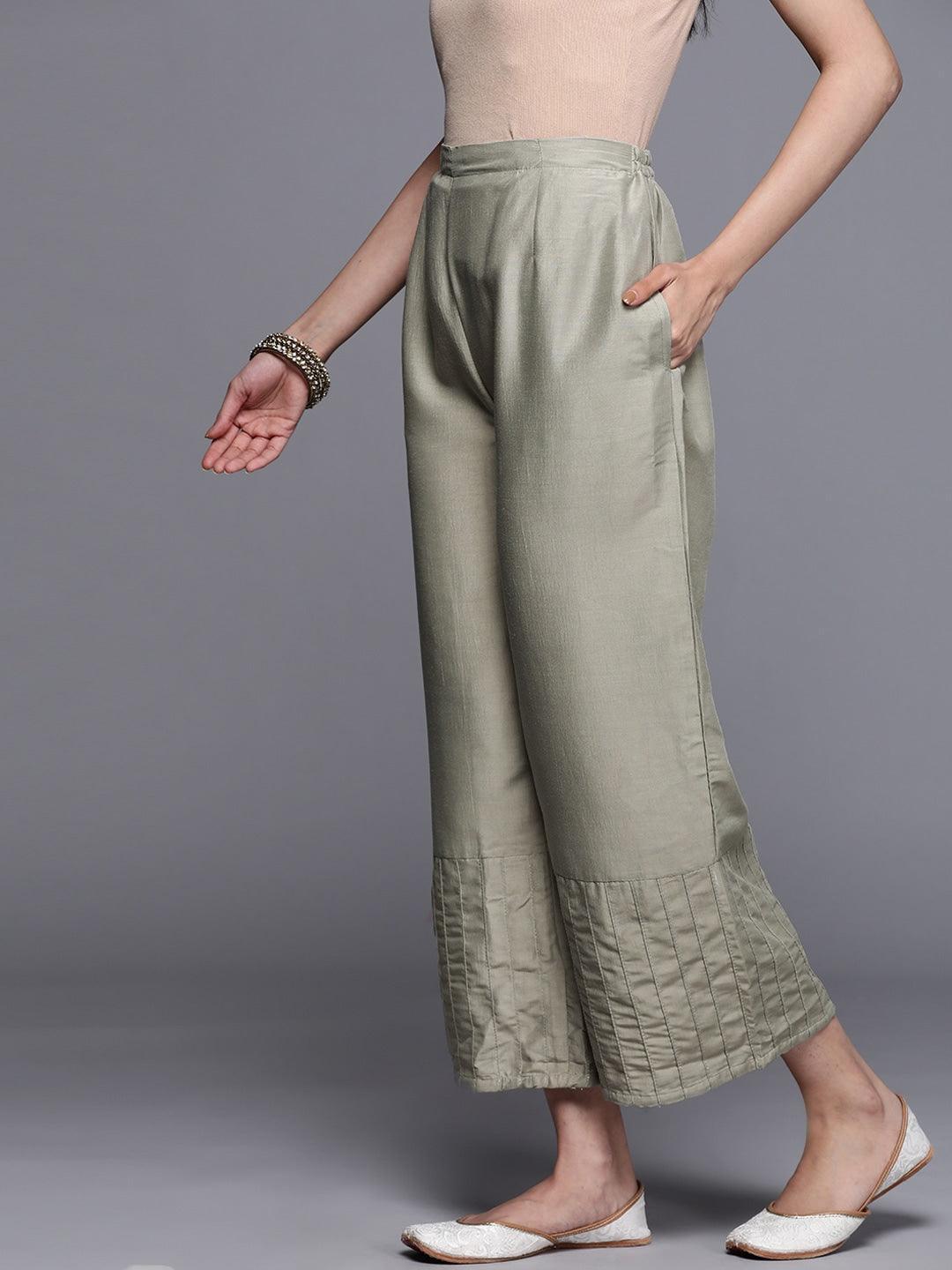 Grey Solid Silk Palazzos - ShopLibas