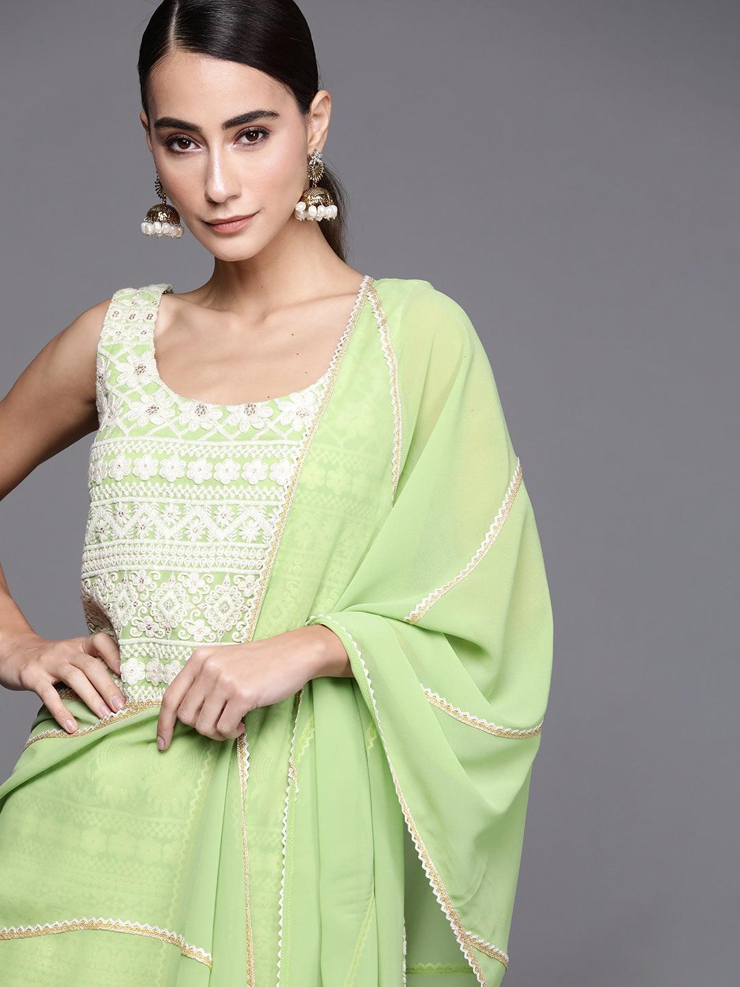 Green Embroidered Georgette Suit Set - ShopLibas