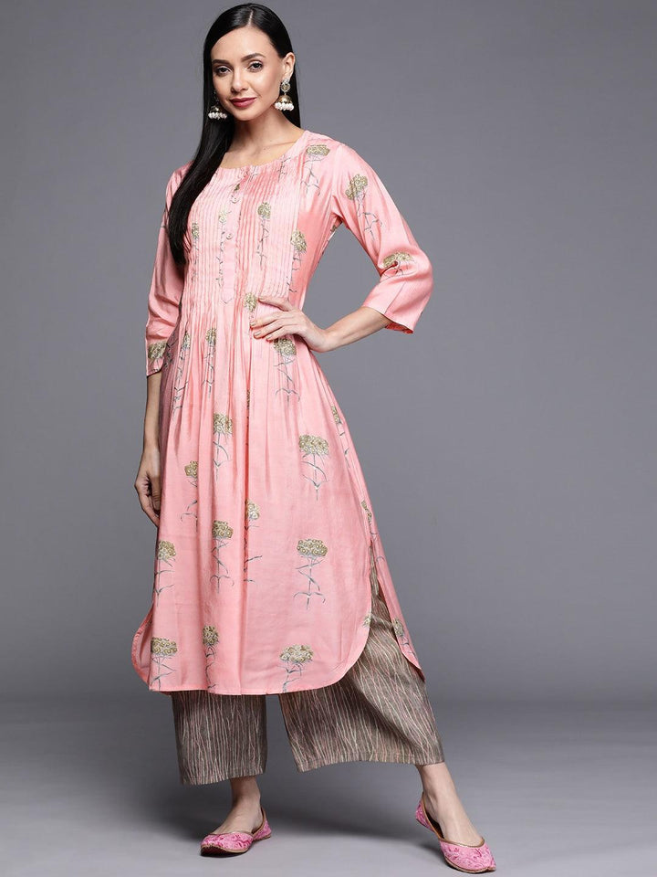 Pink Printed Chanderi Silk Kurta