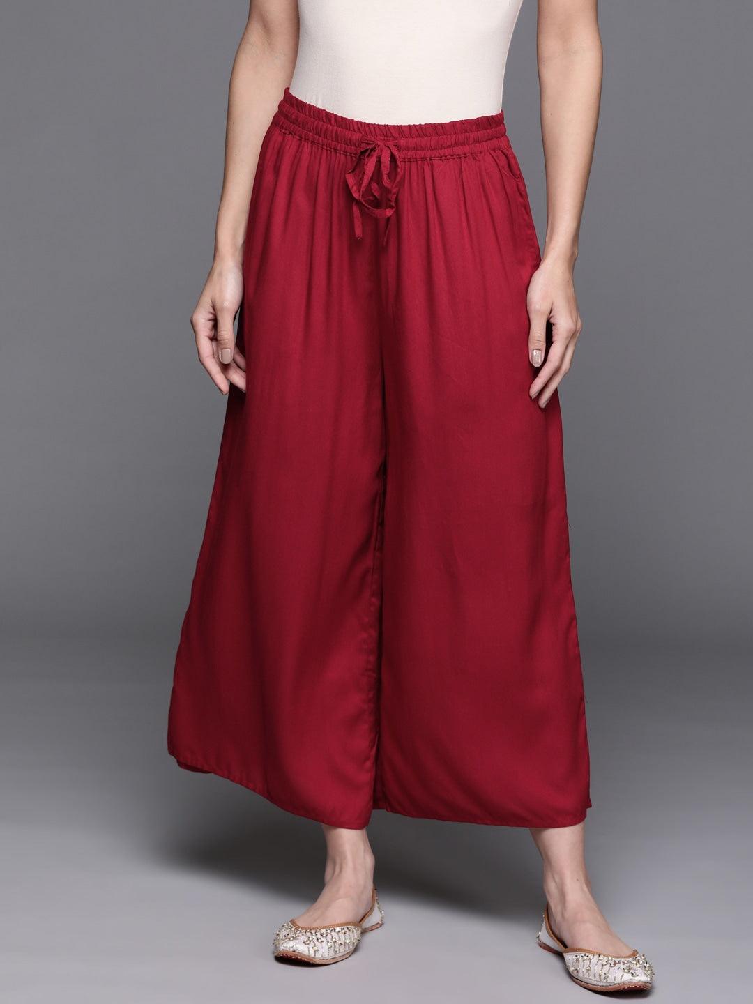 Maroon Solid Rayon Palazzos - ShopLibas