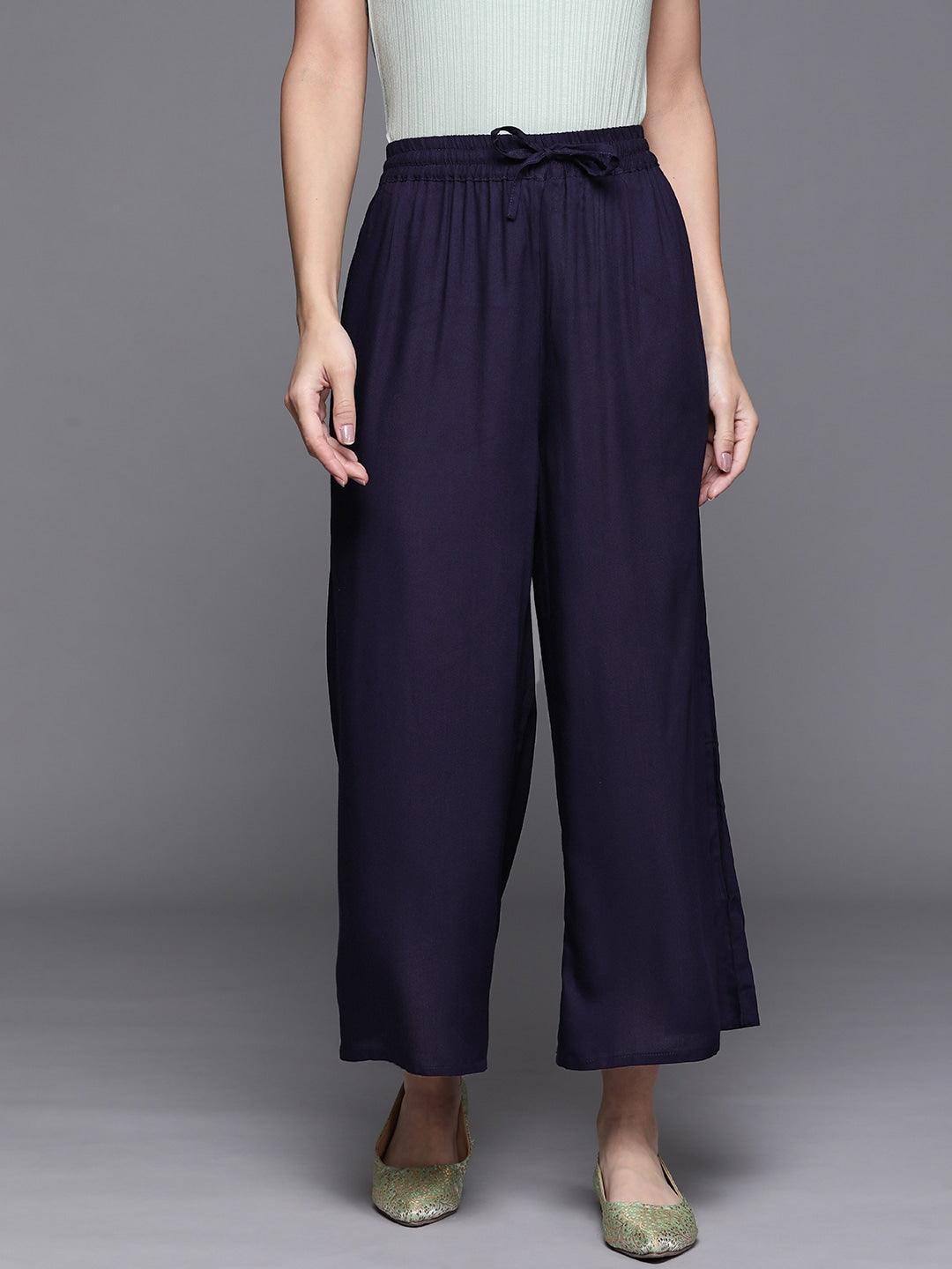 Blue Solid Rayon Palazzos - ShopLibas