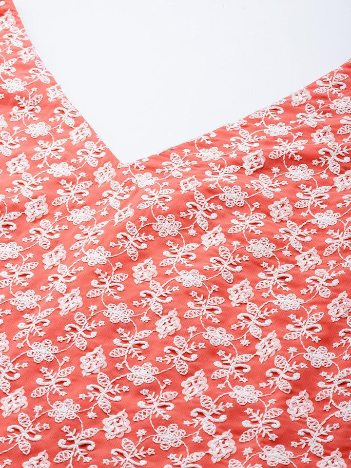Coral Embroidered Georgette Straight Kurta With Dupatta