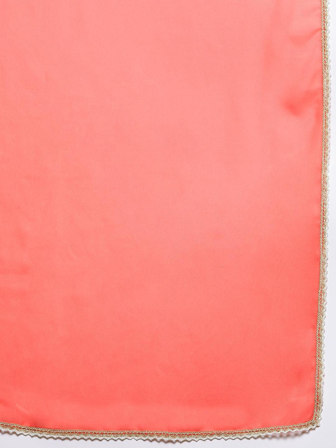 Coral Embroidered Georgette Straight Suit Set With Trousers - Libas