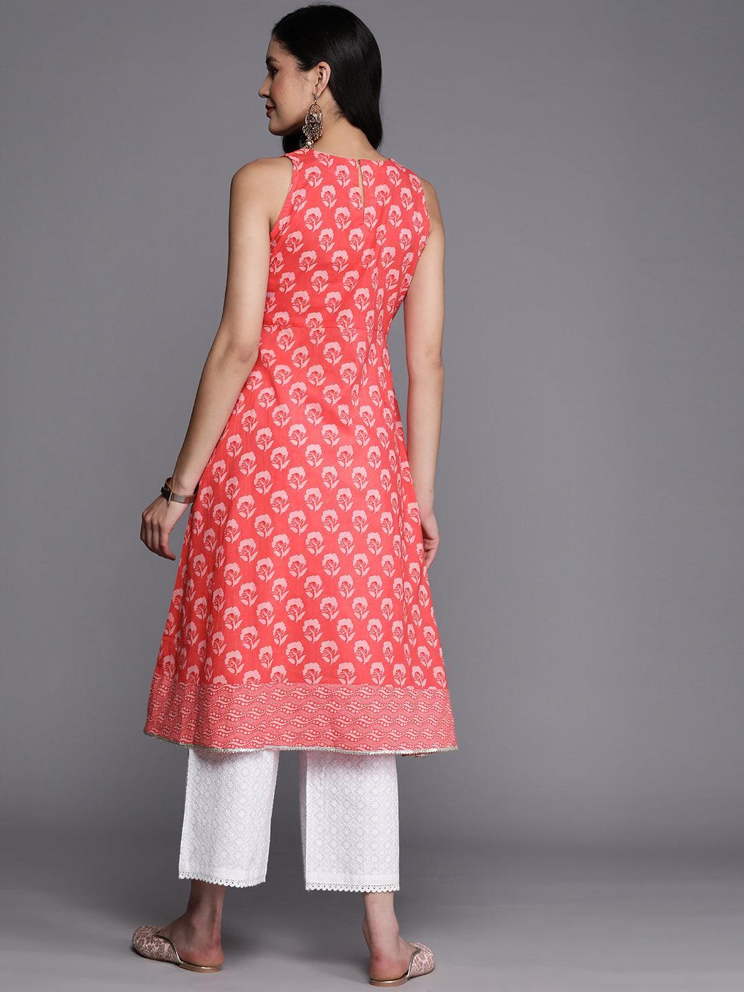 Coral Printed Cotton A-Line Kurta - ShopLibas