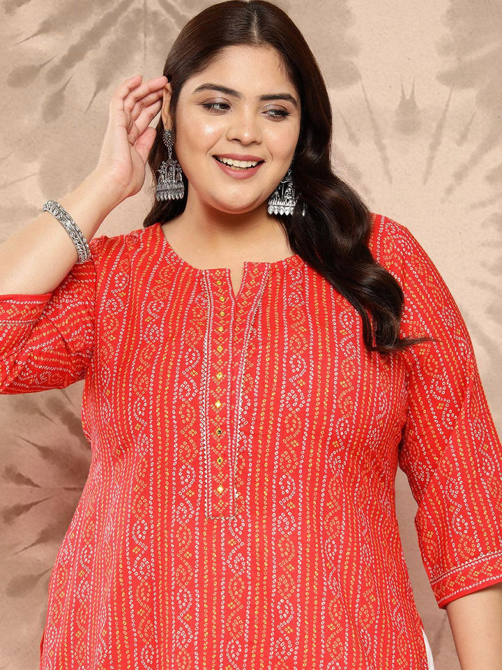 Coral Printed Cotton Blend Straight Kurta With Trousers