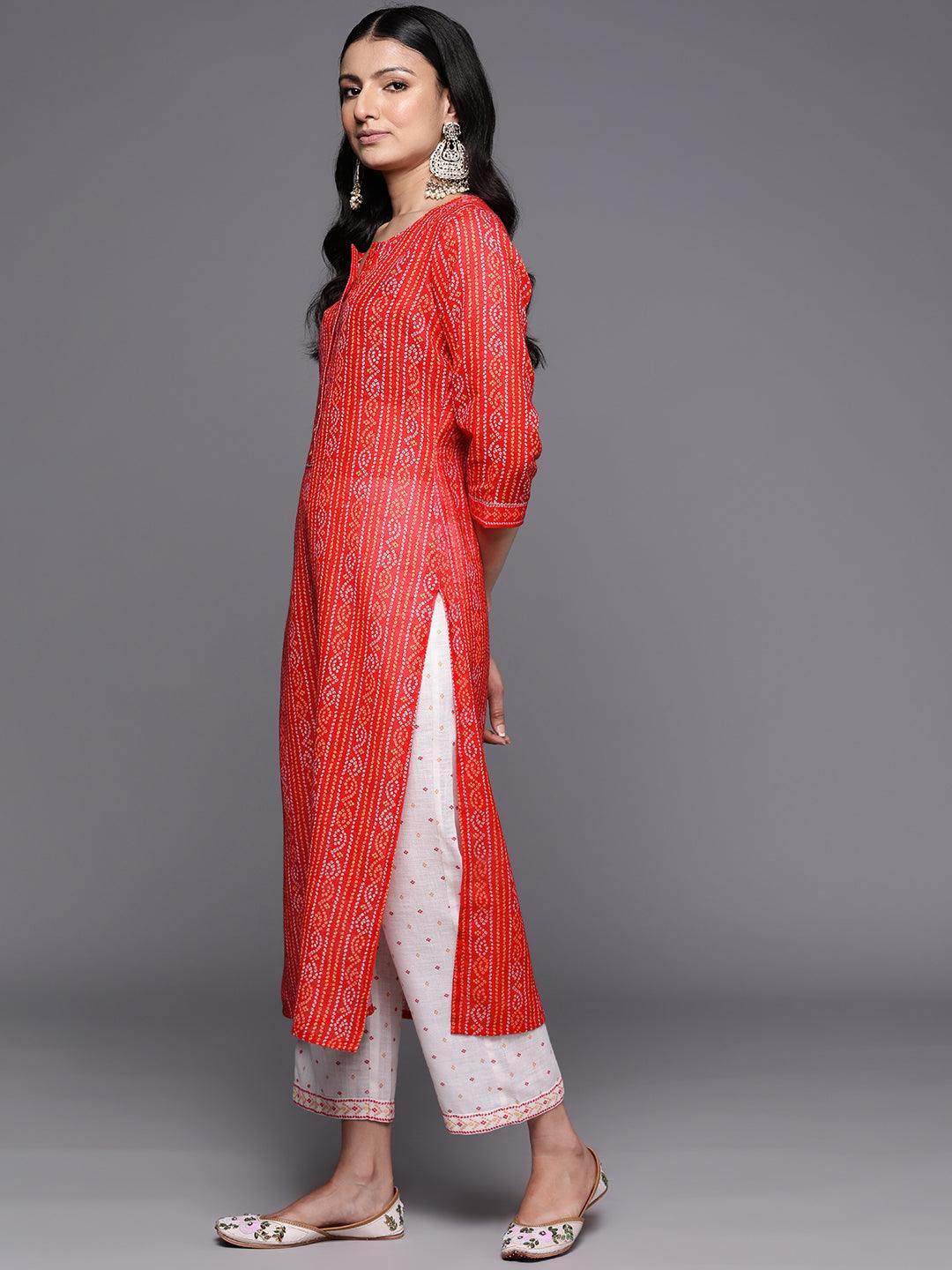 Coral Printed Cotton Straight Kurta Set With Trousers - ShopLibas