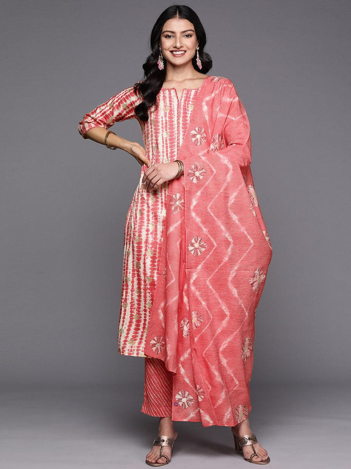 Coral Printed Rayon Straight Suit Set With Trousers