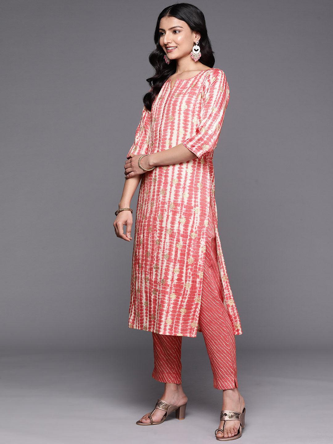 Coral Printed Rayon Straight Suit Set With Trousers - ShopLibas