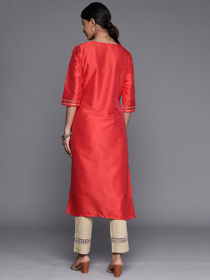 Coral Yoke Design Silk Straight Kurta