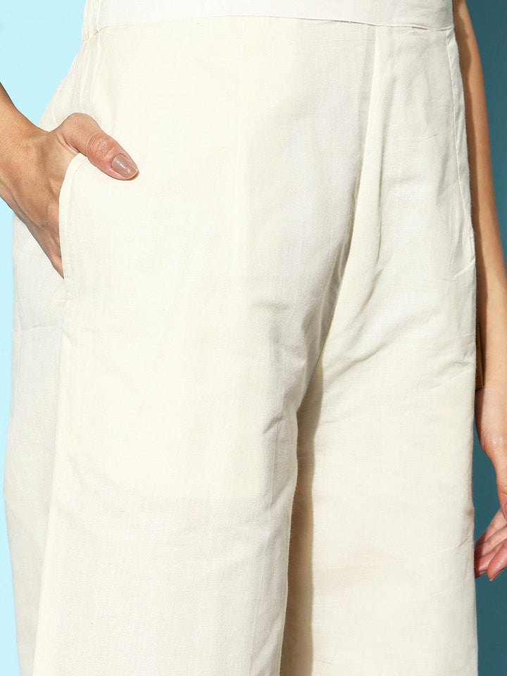 Cream Embroidered Cotton Palazzos