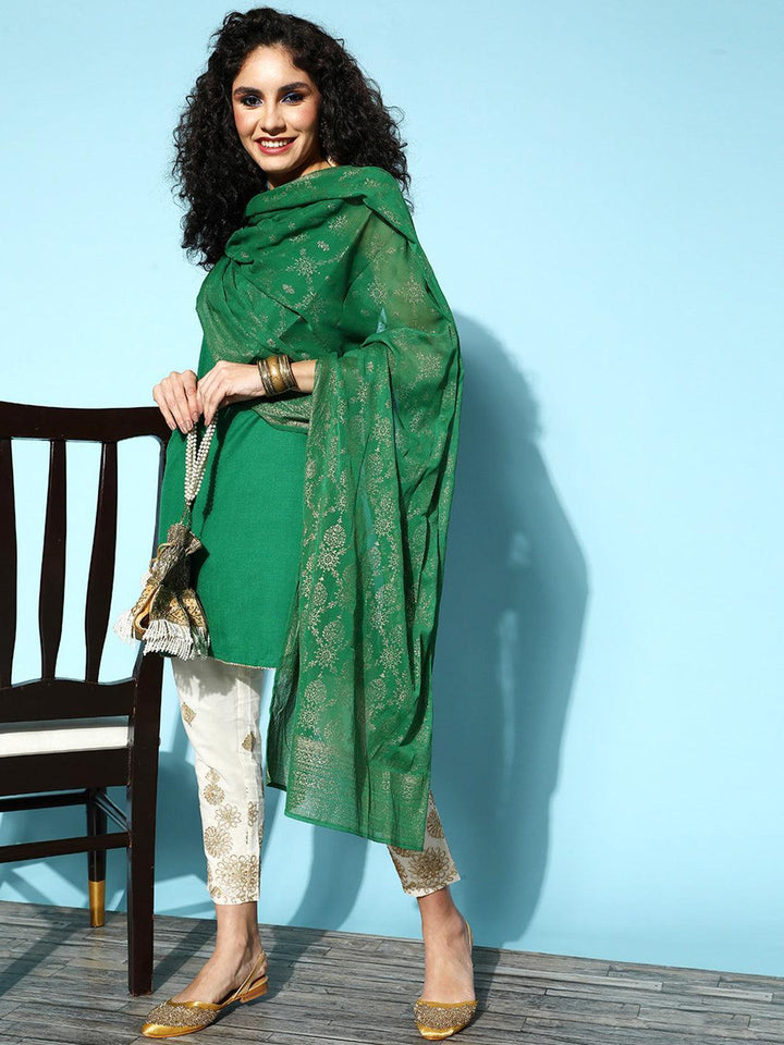 Cream Embroidered Cotton Trousers