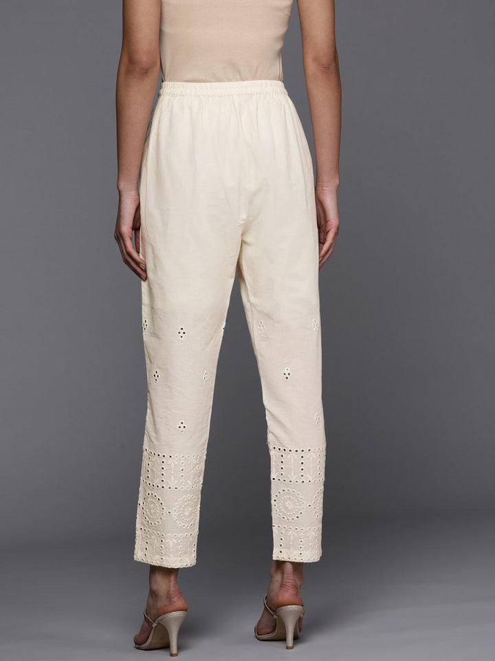 Cream Embroidered Cotton Trousers