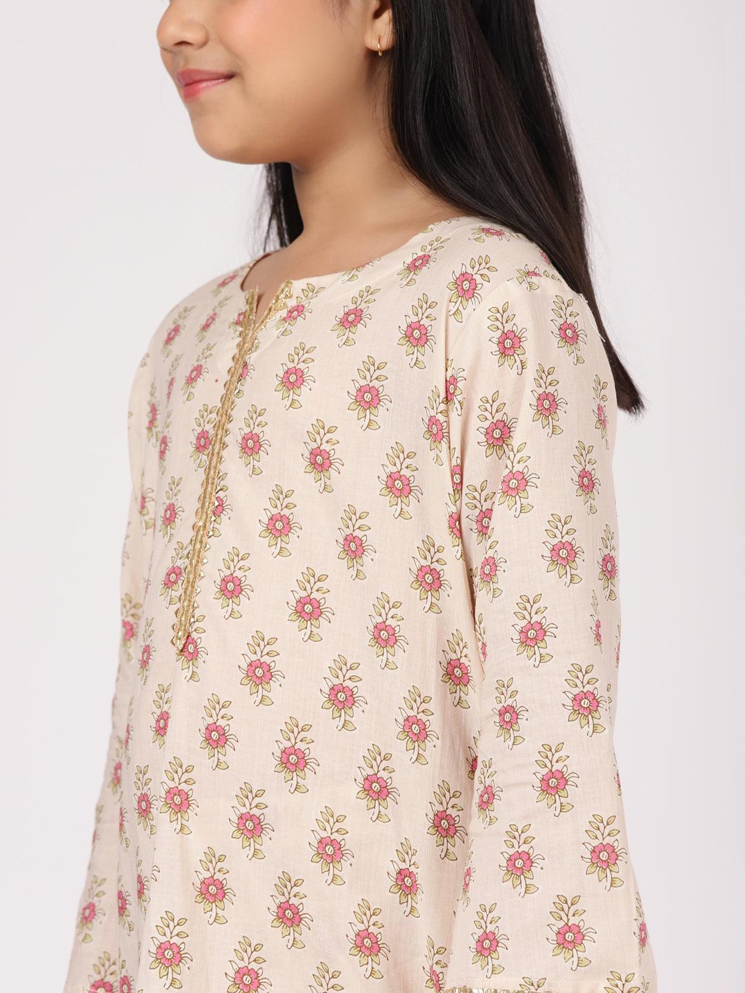 Cream Printed Cotton Suit Set - ShopLibas