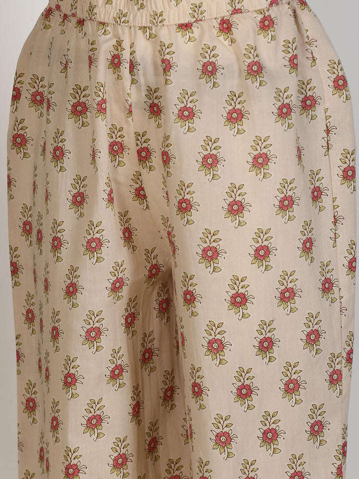 Kids Cream Printed Cotton Suit Set