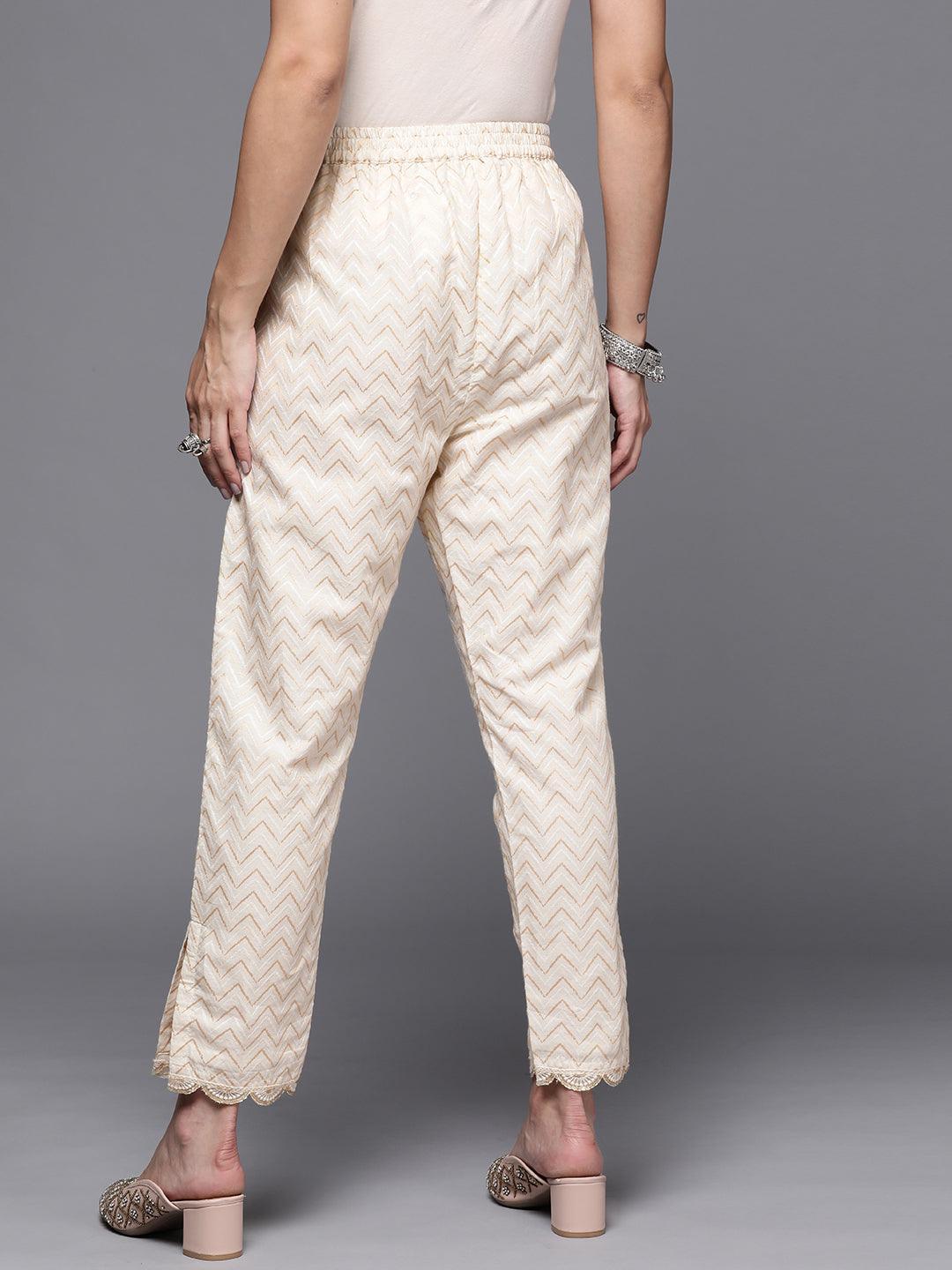 Cream Printed Cotton Trousers - ShopLibas