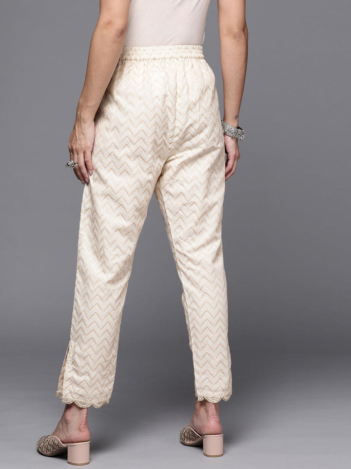 Cream Printed Cotton Trousers