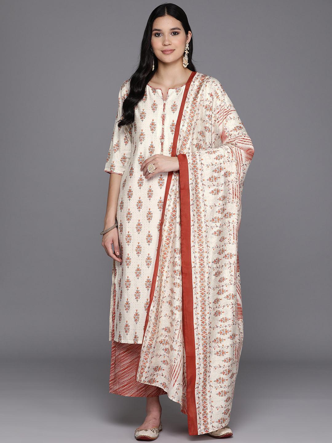 Cream Straight Printed Palazzo