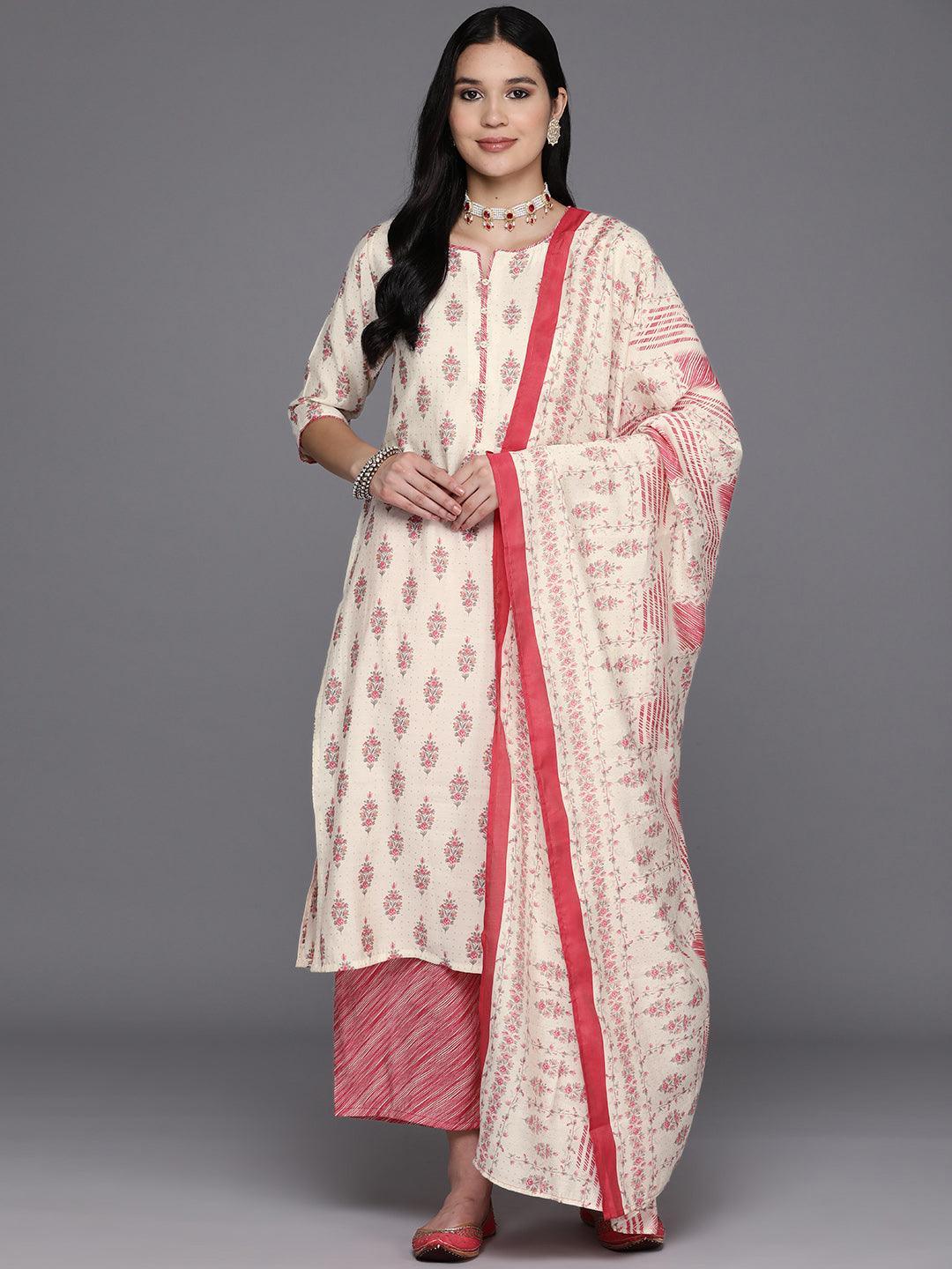 Cream Printed Silk Blend Dupatta main image 0