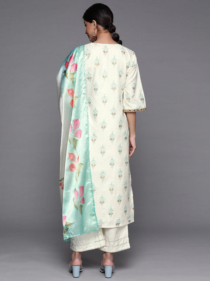 Cream Printed Silk Suit Set