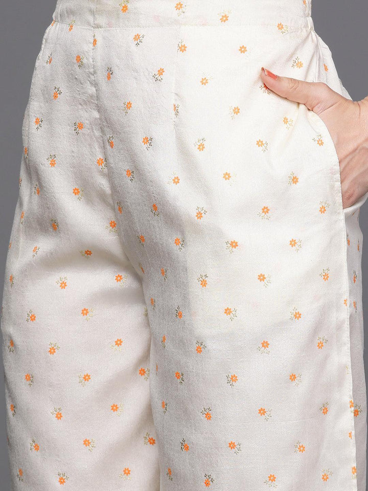 Cream Printed Silk Suit Set