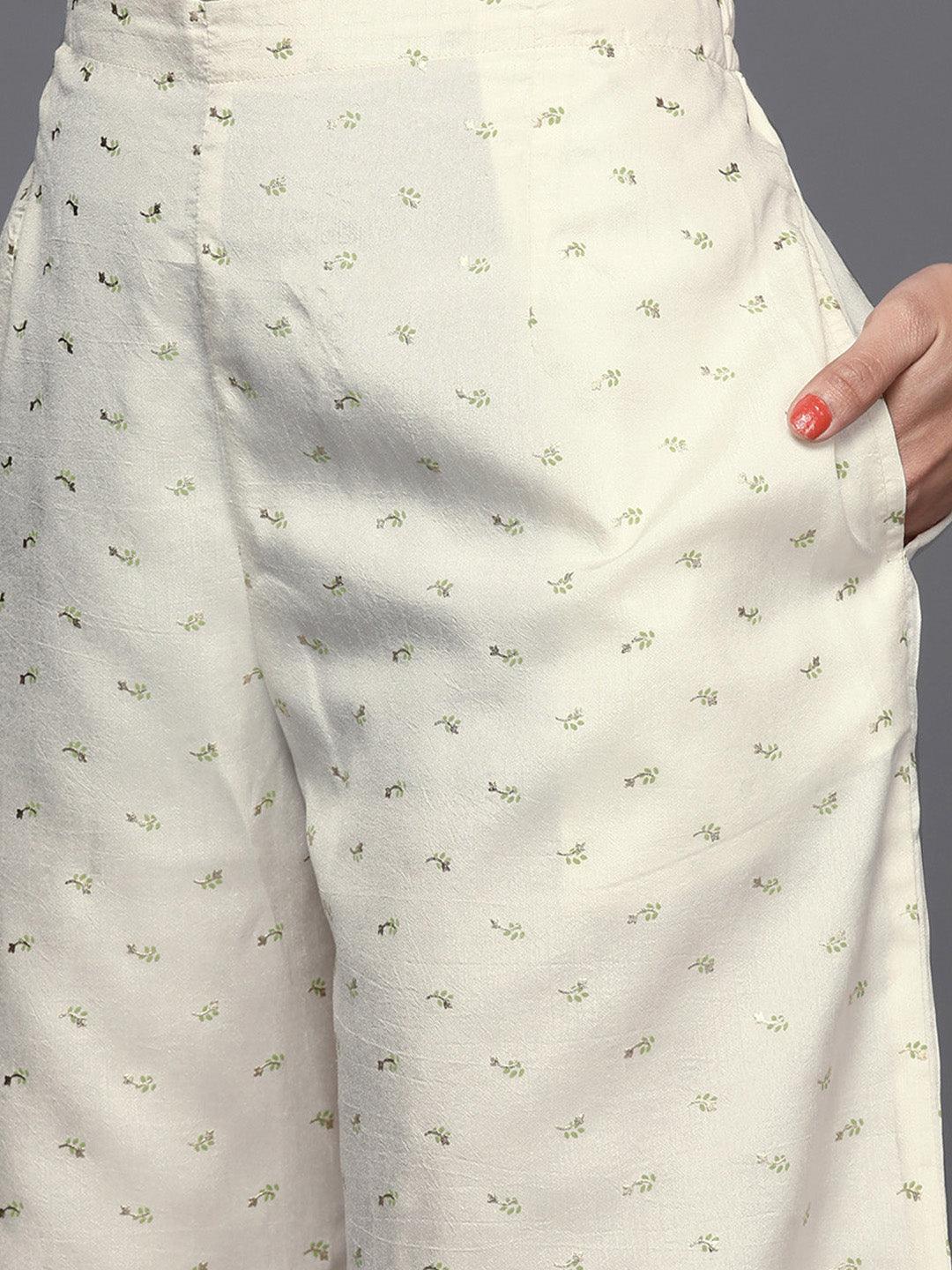 Cream Printed Silk Suit Set - ShopLibas