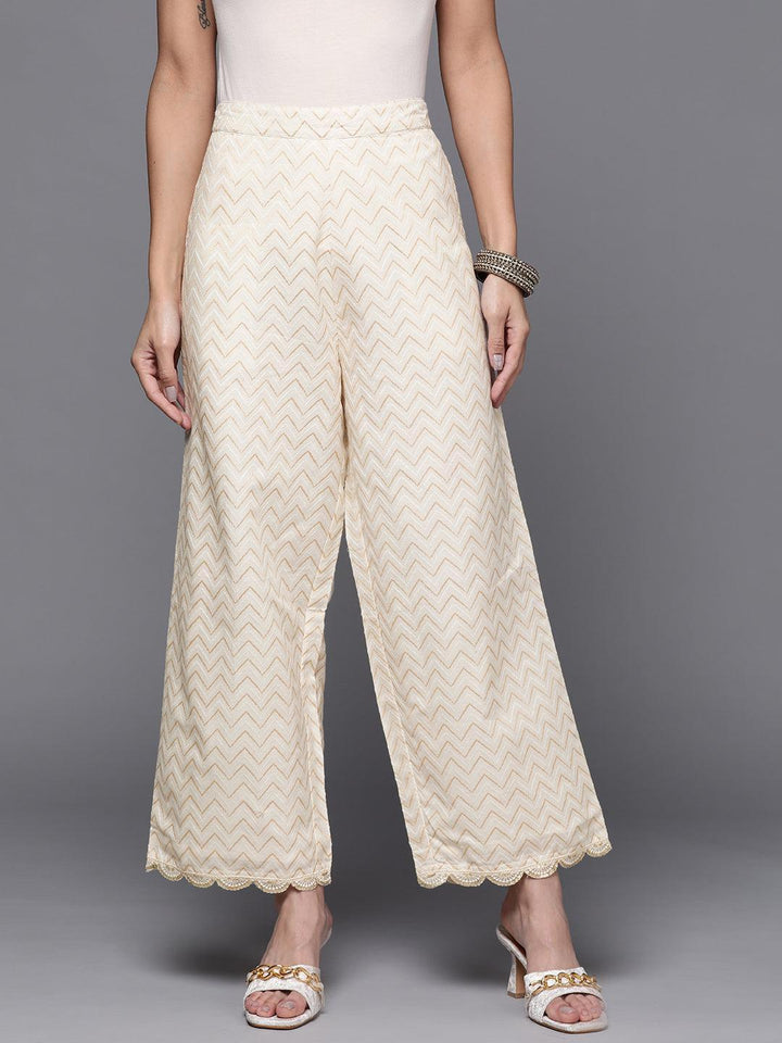 Cream Self Design Cotton Palazzos