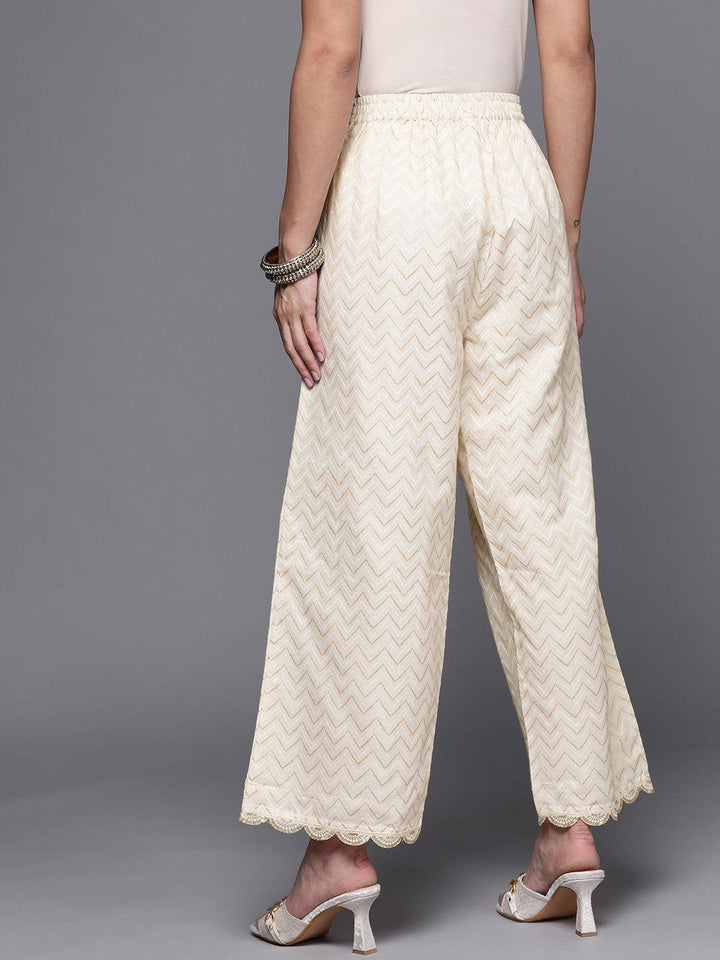 Cream Self Design Cotton Palazzos
