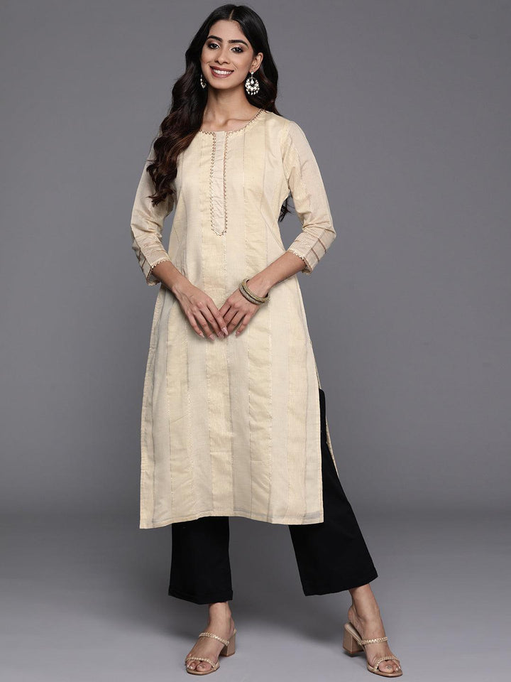 Cream Woven Design Chanderi Silk Straight Kurta