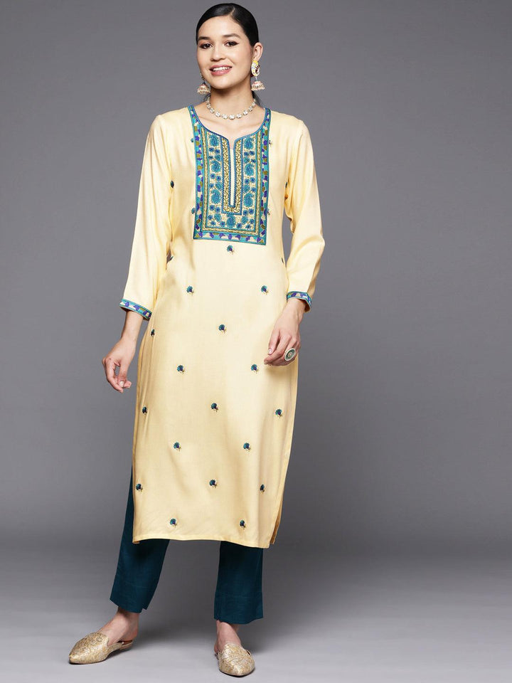 Cream Yoke Design Wool Straight Kurta