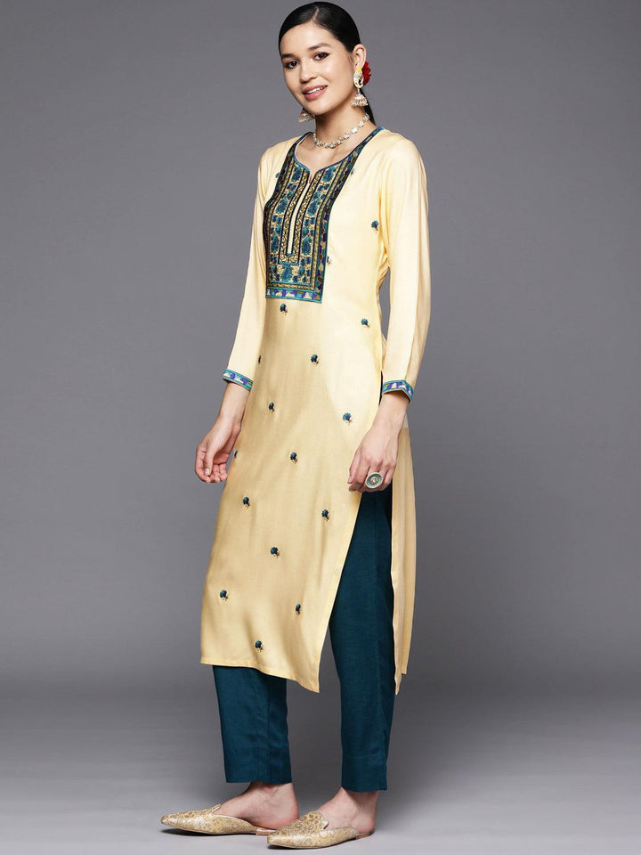 Cream Yoke Design Wool Straight Kurta